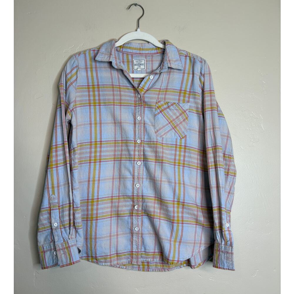 FatFace Women's Plaid Button-up Flannel Shirt Cotton size 8